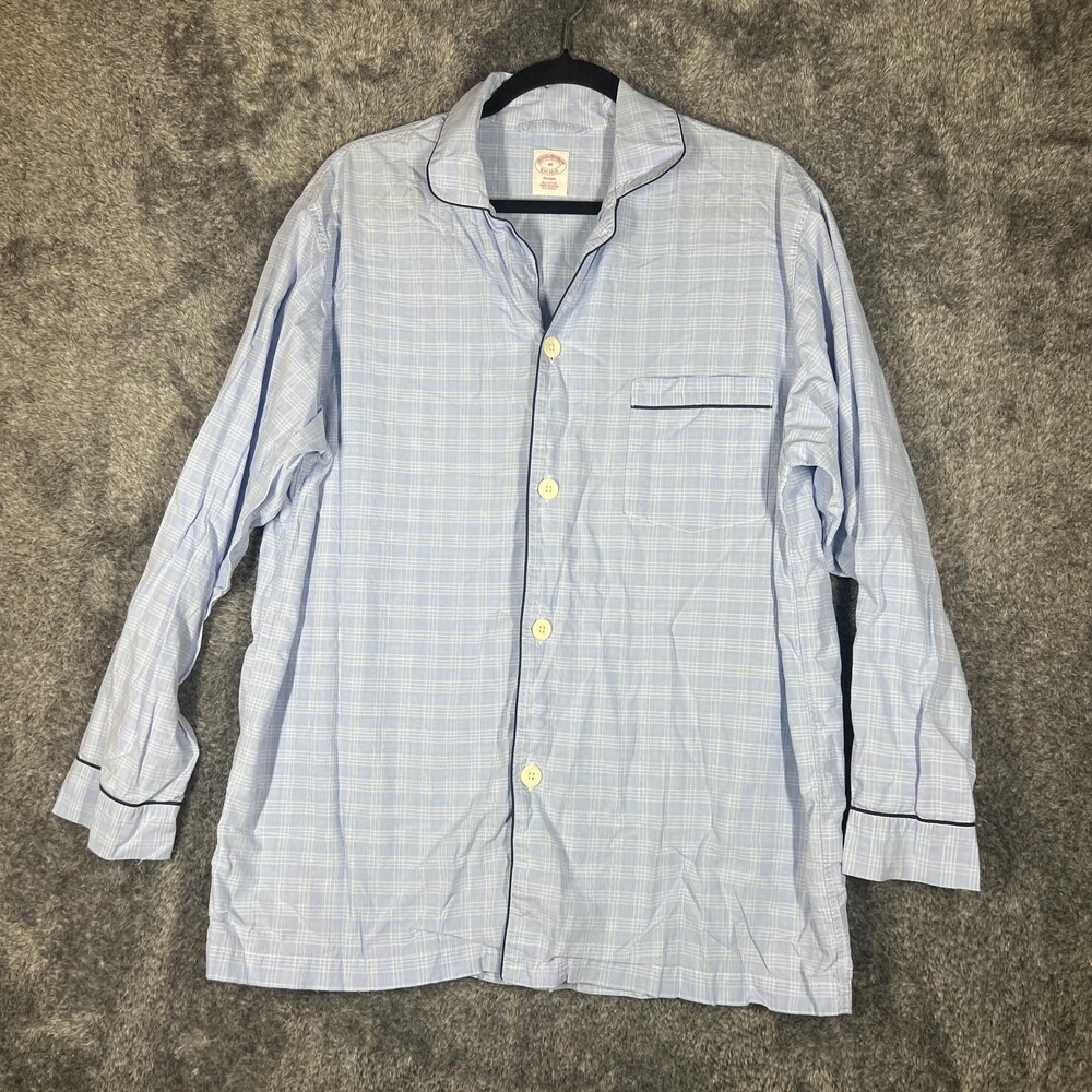 Brooks Brothers Pajama Top Mens Medium Blue Gingham 100% Cotton Plaid Sleepwear